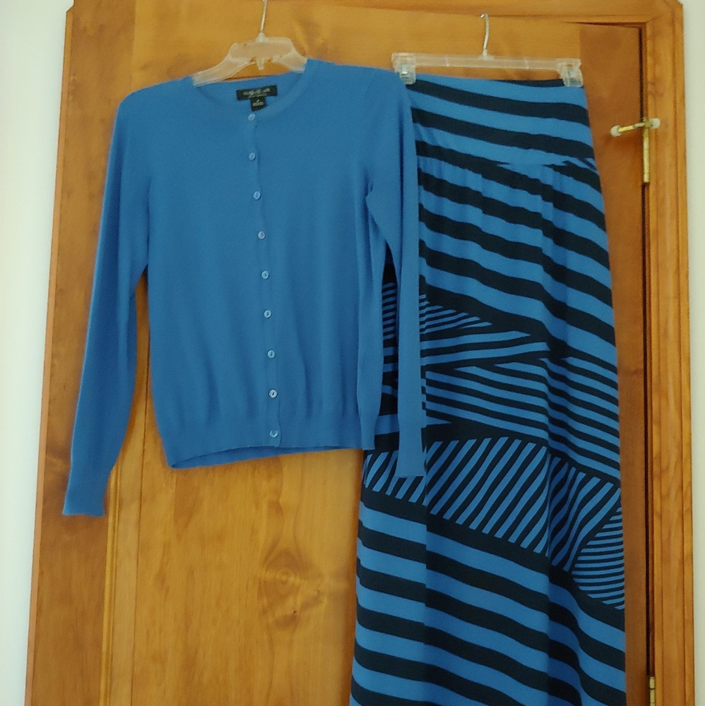 Cardigan and maxi skirt set.